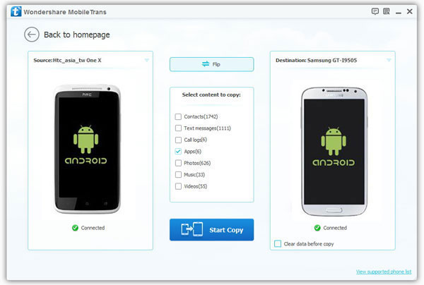 Step 3. Transfer apps from Android device to Android
