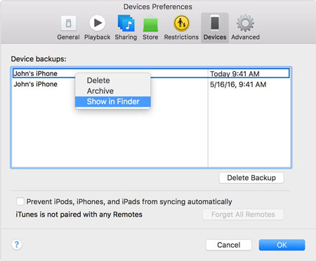 find itunes backup