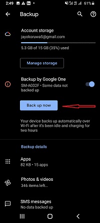 backup on google drive