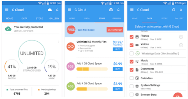 sync samsung data to G cloud space