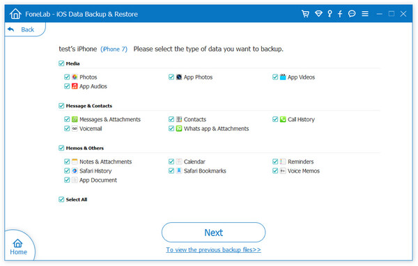 select data type to backup